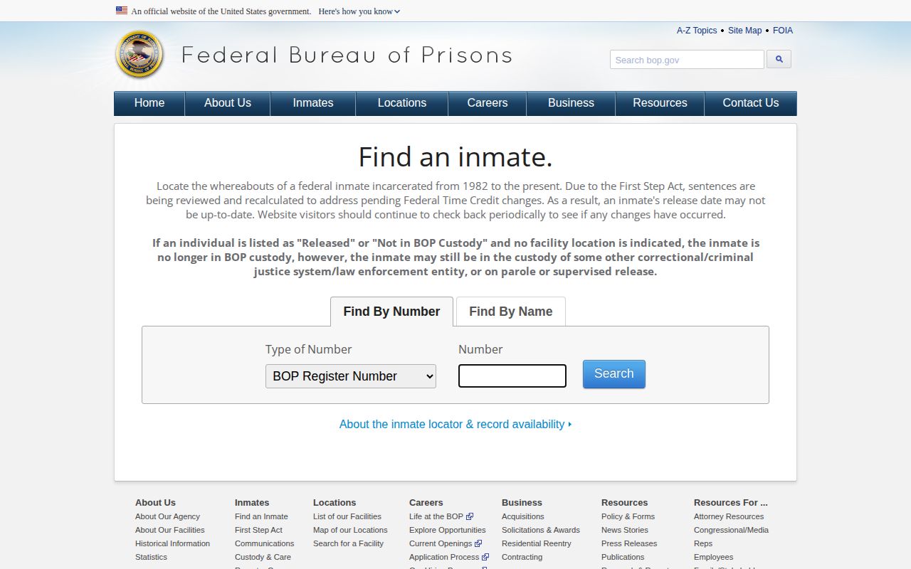 Federal BOP locator for Russell County release checks